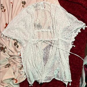 White Lace Kimono Swimsuit Cover-Up